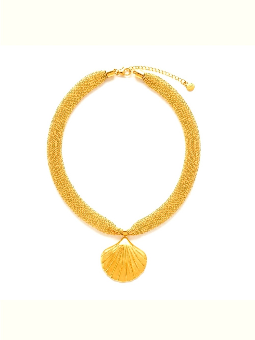Mayamar 18k Gold Plated Mesh Chain Choker Necklace W/Shell Pendant 16.5” NWT